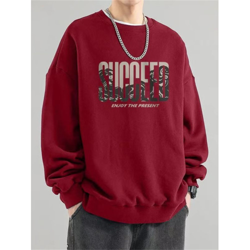 港風潮流美式復古重磅100%純棉圓領衛衣男裝秋冬寬鬆百搭加絨痞帥