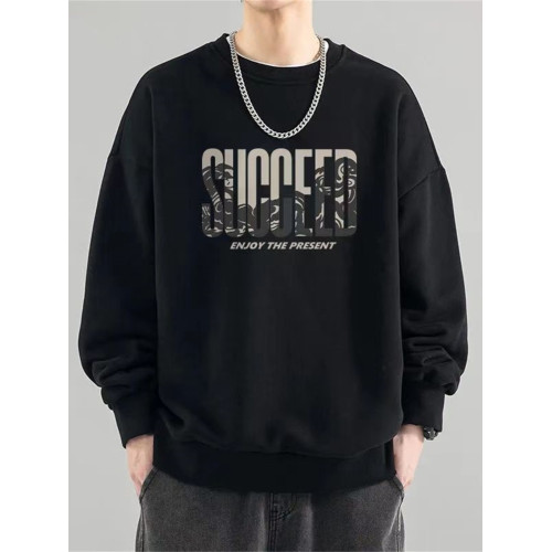 港風潮流美式復古重磅100%純棉圓領衛衣男裝秋冬寬鬆百搭加絨痞帥