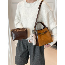 百搭麂皮絨復古簡約水桶包包2025新款時尚潮秋冬爆款女單肩斜後後背包