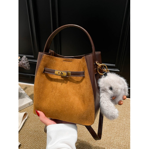 百搭麂皮絨復古簡約水桶包包2025新款時尚潮秋冬爆款女單肩斜後後背包