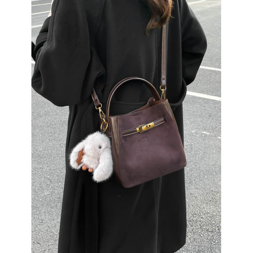 百搭麂皮絨復古簡約水桶包包2025新款時尚潮秋冬爆款女單肩斜後後背包