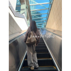 DAMAOSTUDIO潮jennie同款真牛皮拼接帆布慵懶風水桶大容量托特包