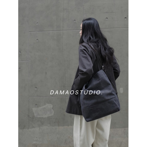 DAMAOSTUDIO潮jennie同款真牛皮拼接帆布慵懶風水桶大容量托特包