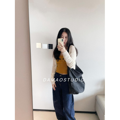 DAMAOSTUDIO潮jennie同款真牛皮拼接帆布慵懶風水桶大容量托特包