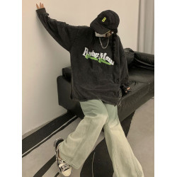 美式高街重磅純棉水洗做舊長袖T恤情侶潮牌寬鬆嘻哈秋冬薄款衛衣