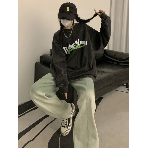 美式高街重磅純棉水洗做舊長袖T恤情侶潮牌寬鬆嘻哈秋冬薄款衛衣 美式高街重磅純棉水洗做舊長袖T恤情侶潮牌寬鬆嘻哈秋冬薄款衛衣