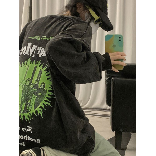 美式高街重磅純棉水洗做舊長袖T恤情侶潮牌寬鬆嘻哈秋冬薄款衛衣 美式高街重磅純棉水洗做舊長袖T恤情侶潮牌寬鬆嘻哈秋冬薄款衛衣