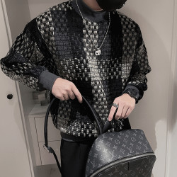 設計感重磅衛衣男秋季痞帥長袖T恤2023新款小香風格子ins男裝外套