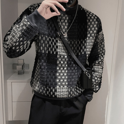 設計感重磅衛衣男秋季痞帥長袖T恤2023新款小香風格子ins男裝外套