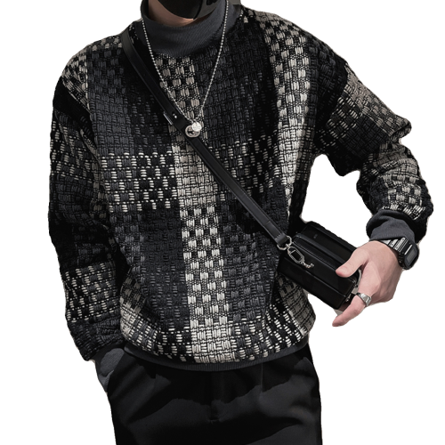 設計感重磅衛衣男秋季痞帥長袖T恤2023新款小香風格子ins男裝外套