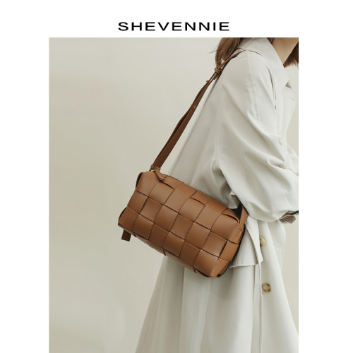 shevennie真皮編織小方包托特包斜背大容量包包 2025新款秋冬女包