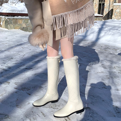 白色雪地靴女冬季加絨加厚皮毛一體保暖平底長筒靴高筒棉靴瘦瘦靴