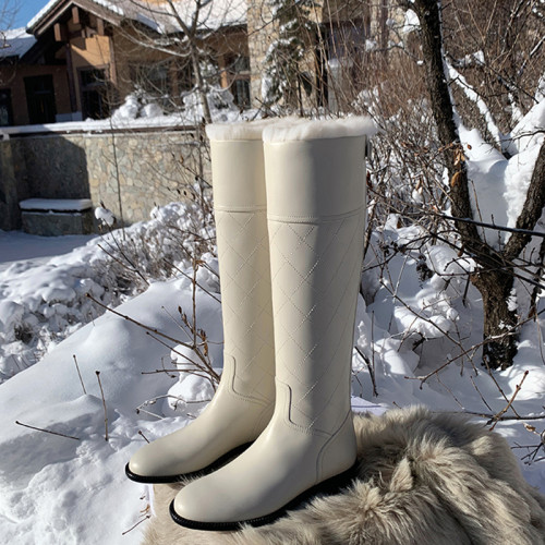 白色雪地靴女冬季加絨加厚皮毛一體保暖平底長筒靴高筒棉靴瘦瘦靴