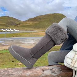 東北加厚網紅超火灰色雪地靴女冬季加絨增高兩穿長筒靴保暖大棉鞋