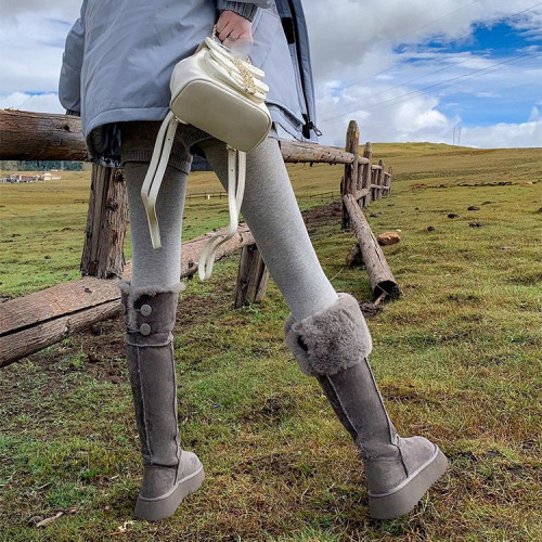 東北加厚網紅超火灰色雪地靴女冬季加絨增高兩穿長筒靴保暖大棉鞋