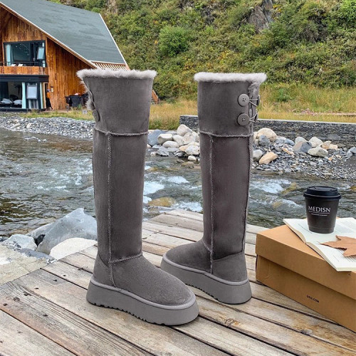 東北加厚網紅超火灰色雪地靴女冬季加絨增高兩穿長筒靴保暖大棉鞋