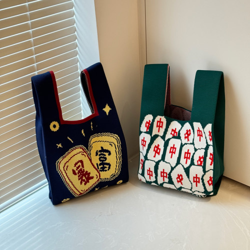 新款文藝大容量針織包包發財暴富樣式手提包出門可攜式收納包手拎包