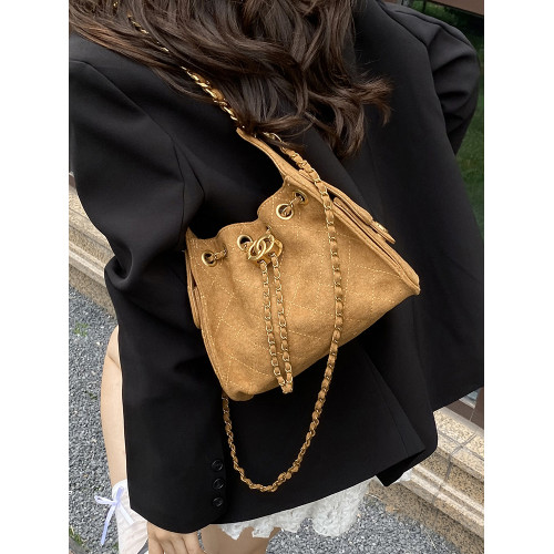 法國CEION & KEUST 復古輕奢鏈條水桶包女單肩包抽繩包時尚托特包