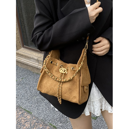 法國CEION & KEUST 復古輕奢鏈條水桶包女單肩包抽繩包時尚托特包