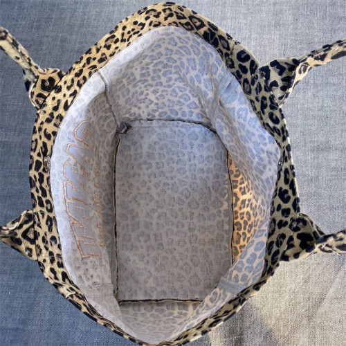 樂天出口日韓GAN豹紋刺綉帆布包男女休閒購物袋手提袋tote 托特包