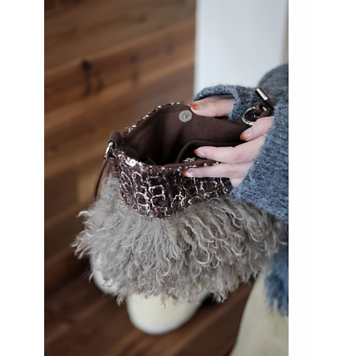 小衆美拉德棕亮片毛毛百搭女生可調節肩帶手機包大容量小衆包包