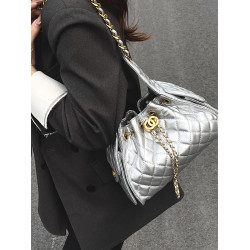 中古小香風抽繩水桶包包菱格鏈條2025新款流行小衆設計單肩腋下包