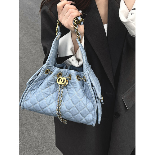 中古小香風抽繩水桶包包菱格鏈條2025新款流行小衆設計單肩腋下包