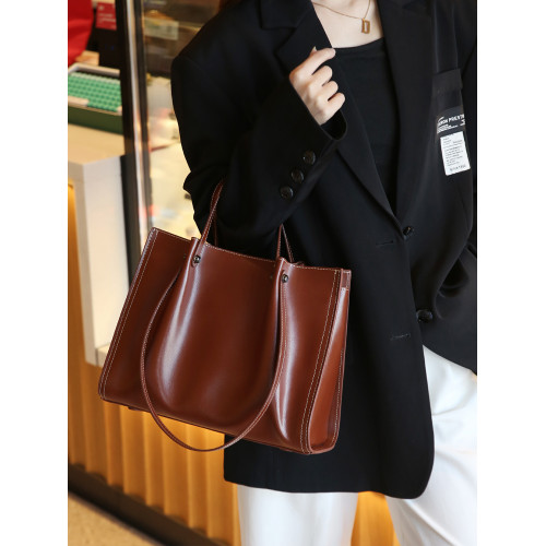 純牛皮大容量單肩手提包女百搭2026冬季新款真皮腋下包氣質托特包 純牛皮大容量單肩手提包女百搭2026冬季新款真皮腋下包氣質托特包