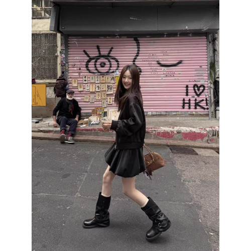 粗跟高筒靴西部中筒牛仔堆堆靴粗腿騎士靴胖mm馬丁靴大筒圍女靴子