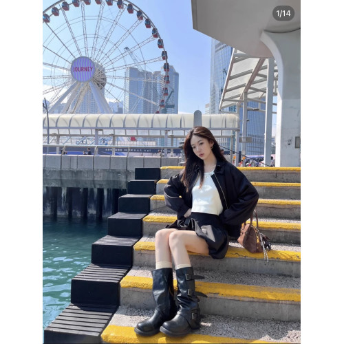 粗跟高筒靴西部中筒牛仔堆堆靴粗腿騎士靴胖mm馬丁靴大筒圍女靴子