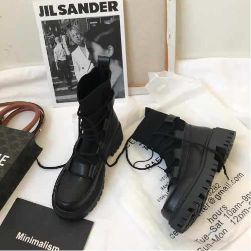 小sun家 馬丁靴女2026春季英倫中筒靴厚底針織系帶靴子女潮ins酷