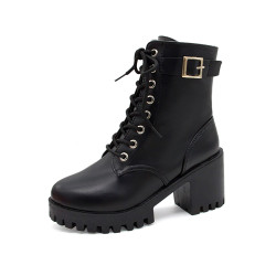 帥氣八孔馬丁靴女英倫風松糕機車中筒靴秋冬百搭高跟短靴春秋單靴