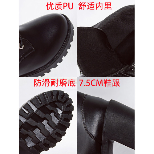 帥氣八孔馬丁靴女英倫風松糕機車中筒靴秋冬百搭高跟短靴春秋單靴