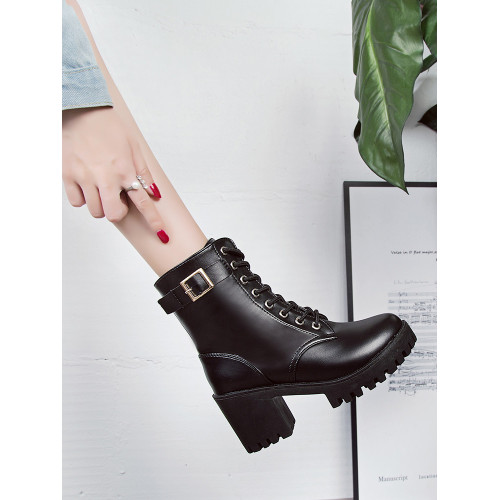 帥氣八孔馬丁靴女英倫風松糕機車中筒靴秋冬百搭高跟短靴春秋單靴