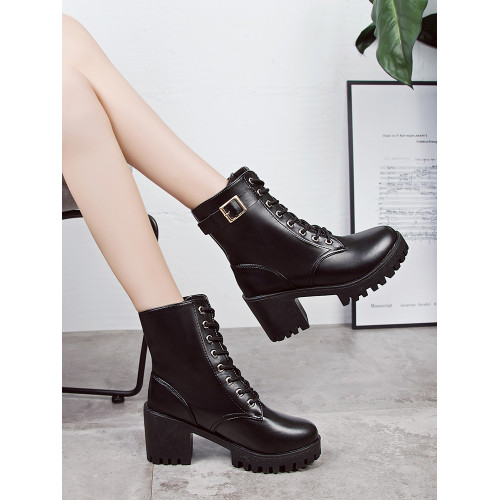 帥氣八孔馬丁靴女英倫風松糕機車中筒靴秋冬百搭高跟短靴春秋單靴