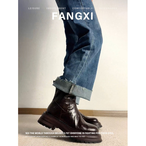 水洗牛皮冬季羊毛加絨靴子保暖雪地靴粗跟短靴女棉靴厚底切爾西靴