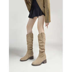 內增高9CM絨面堆堆靴子女2025秋冬新款小個子長筒靴不過膝騎士靴