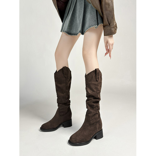 內增高9CM絨面堆堆靴子女2025秋冬新款小個子長筒靴不過膝騎士靴