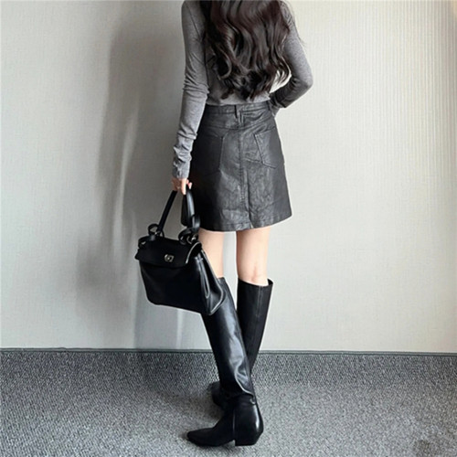 復古套筒騎士靴女方頭粗跟不過膝顯瘦高筒時裝長筒靴顯瘦高靴女