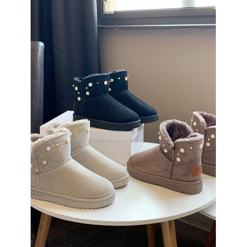 2024年新款冬季韓版時尚圓頭中筒春短筒黑色雪地靴平底保暖女靴潮