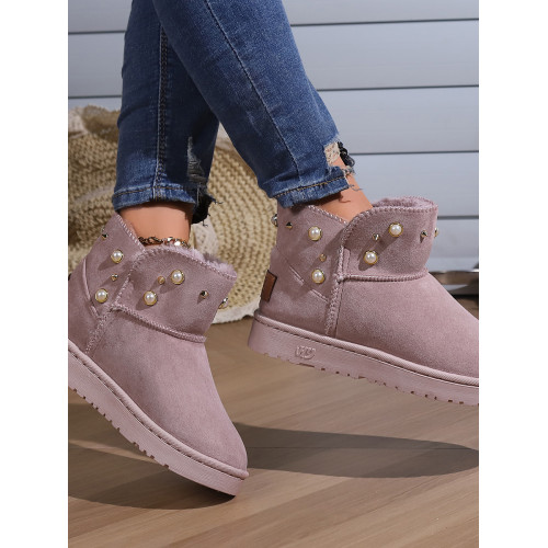 2024年新款冬季韓版時尚圓頭中筒春短筒黑色雪地靴平底保暖女靴潮