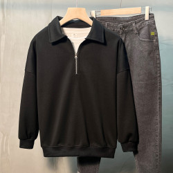 高級感純色開衫衛衣男士2025年春秋季休閒繙領半拉鍊長袖內搭潮流