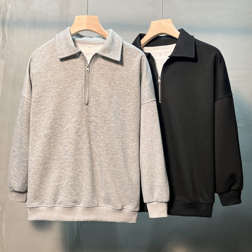 高級感純色開衫衛衣男士2025年春秋季休閒繙領半拉鍊長袖內搭潮流 高級感純色開衫衛衣男士2025年春秋季休閒繙領半拉鍊長袖內搭潮流