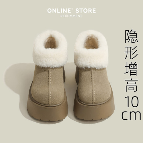 10cm內增高雪地靴女2025新款冬季加絨勃肯鞋短靴毛毛棉鞋厚底女鞋