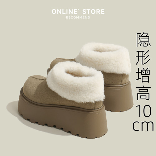 10cm內增高雪地靴女2025新款冬季加絨勃肯鞋短靴毛毛棉鞋厚底女鞋