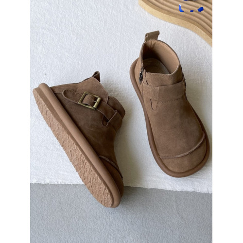 森系復古馬丁靴休閒真皮單鞋女2024年春秋季新款磨砂皮英倫風單靴