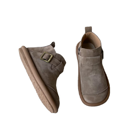 森系復古馬丁靴休閒真皮單鞋女2024年春秋季新款磨砂皮英倫風單靴