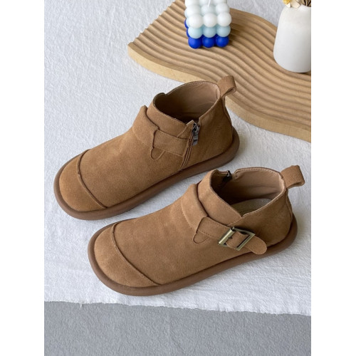 森系復古馬丁靴休閒真皮單鞋女2024年春秋季新款磨砂皮英倫風單靴