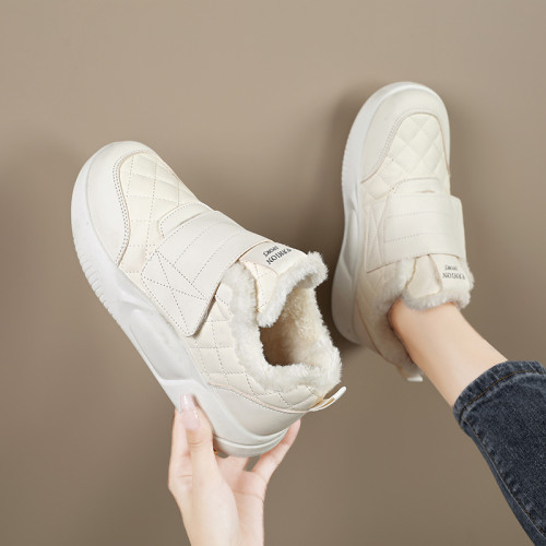 品牌撤櫃真皮新款運動鞋女2025冬季保暖雪地靴魔術貼孕婦加絨棉鞋