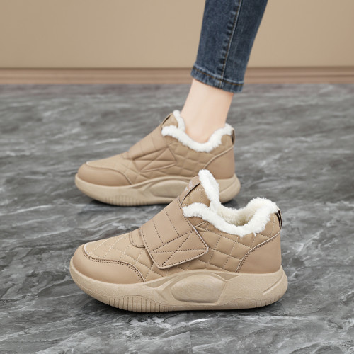 品牌撤櫃真皮新款運動鞋女2025冬季保暖雪地靴魔術貼孕婦加絨棉鞋